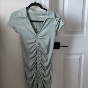 Poof! Sage Green Ribbed Ruched Mini Dress